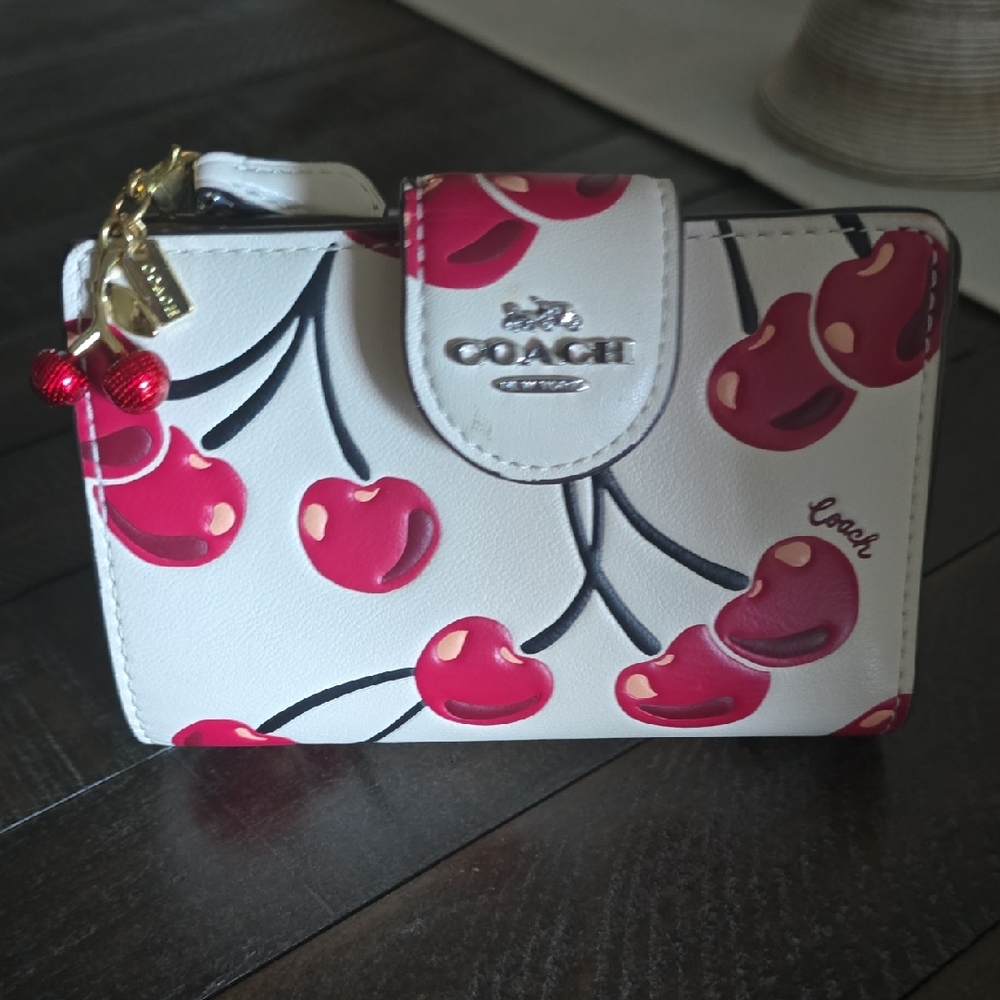 Coach White and Red Cherry Pattern Wallet